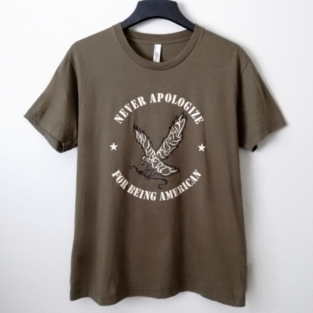 American Apparel Army Green Short Sleeve USA Patriot T-Shirt, Size Medium